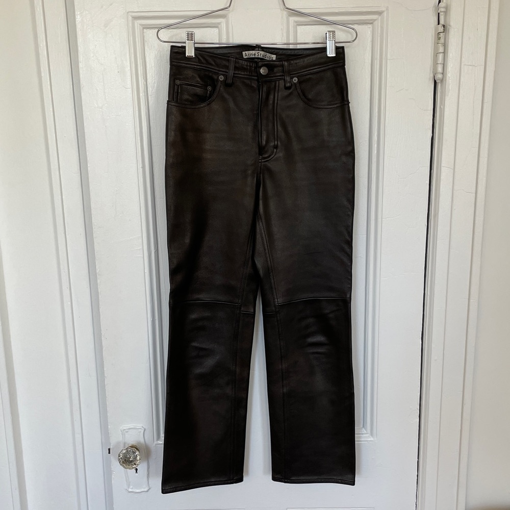 acne studios black brown leather pants